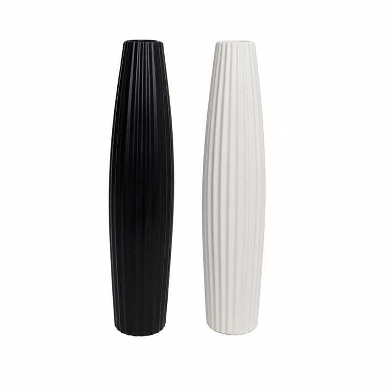 Elegant Ribbed Ceramic Floor Vase Kalsten