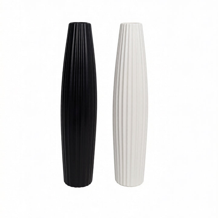 Elegant Ribbed Ceramic Floor Vase Kalsten