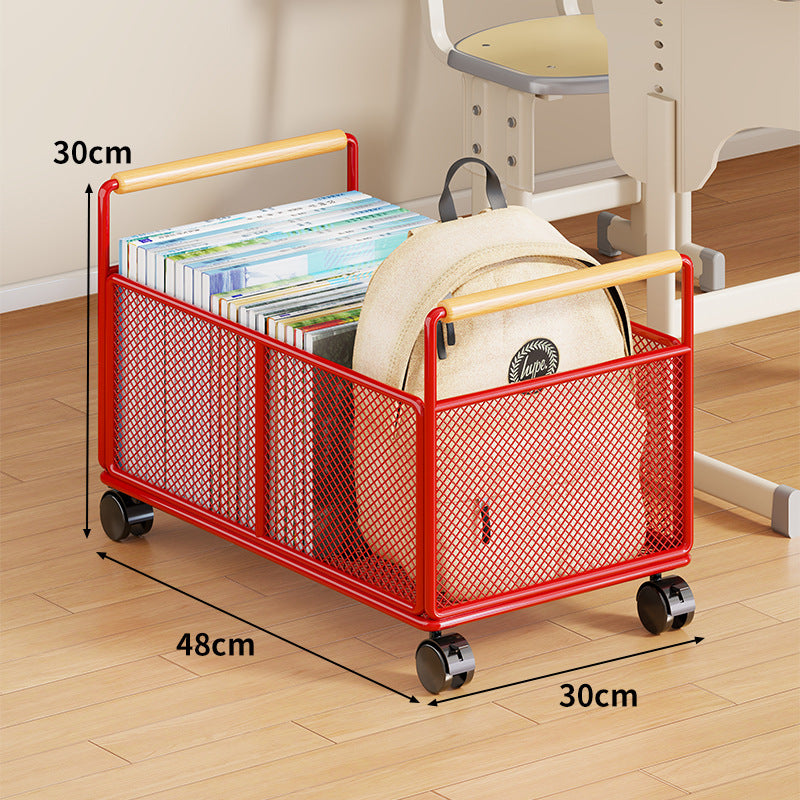 Metal Mesh Floor Storage Crate with Wooden Carry Handles