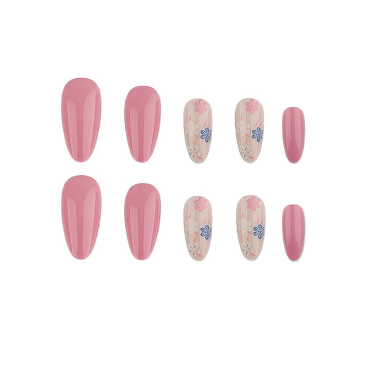 Stylish almond-shaped artificial nails with floral patterns Kalsten