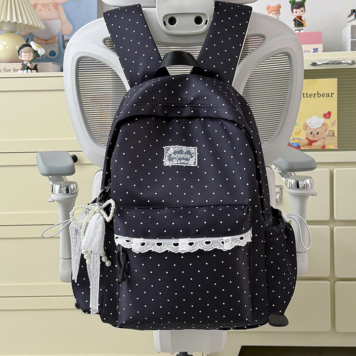 Stylish Polka Dot Backpack with Decorative Accents Kalsten