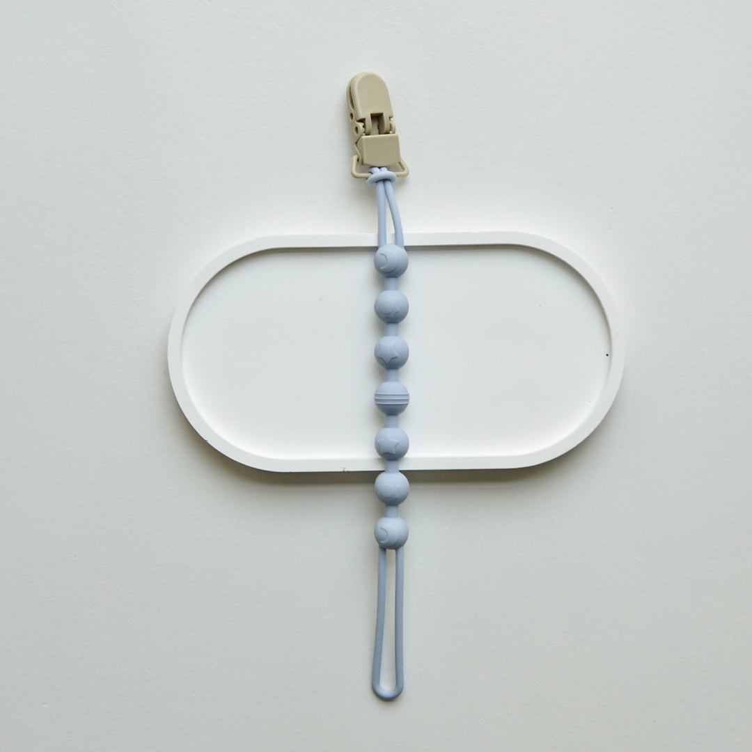 Silicone Beaded Pacifier Clip with Wooden Safety Clamp