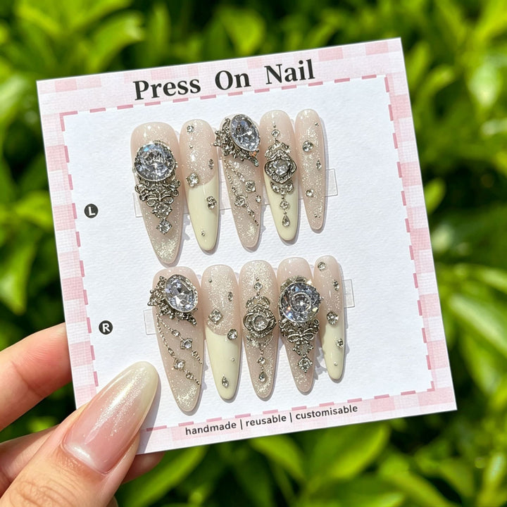 Artistic Press-On Nail Set with Floral and Patterned Designs