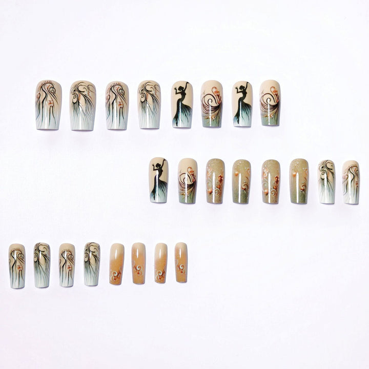 Artificial nails with elegant silhouette and floral accents Kalsten