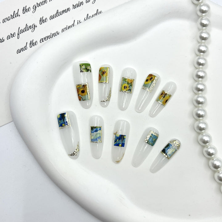 Artistic Nature-Themed Press-On Nail Set