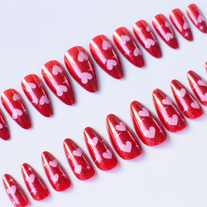 Heart-Patterned Glossy Press-On Nails Kalsten