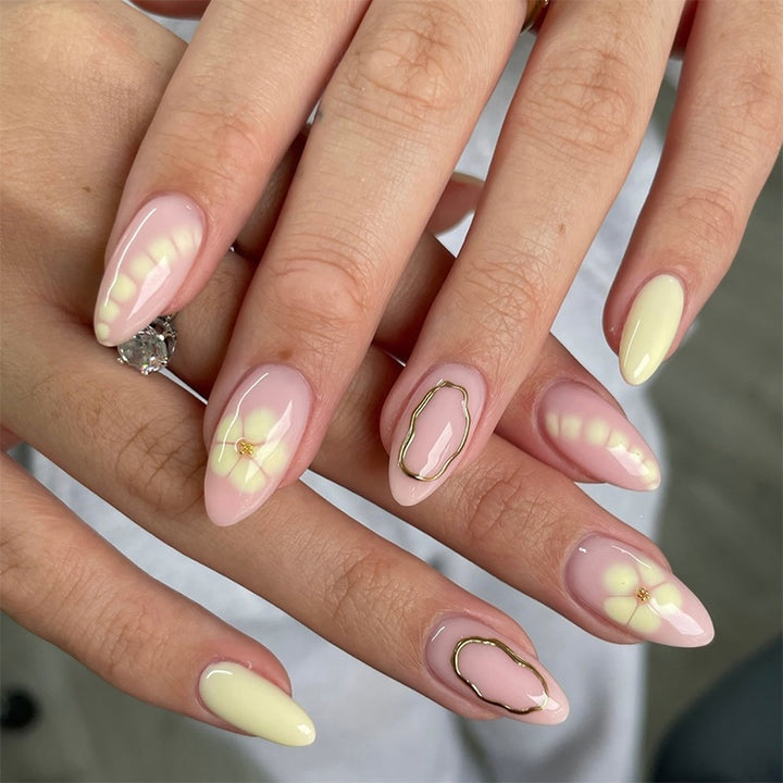 Acrylic nail set with elegant floral patterns and high-quality embellishments Kalsten