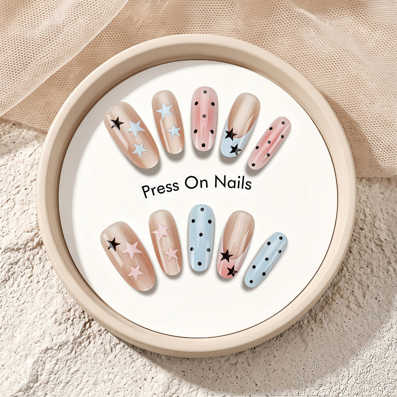 Artistic Press-On Nail Set with Star and Dot Designs Kalsten