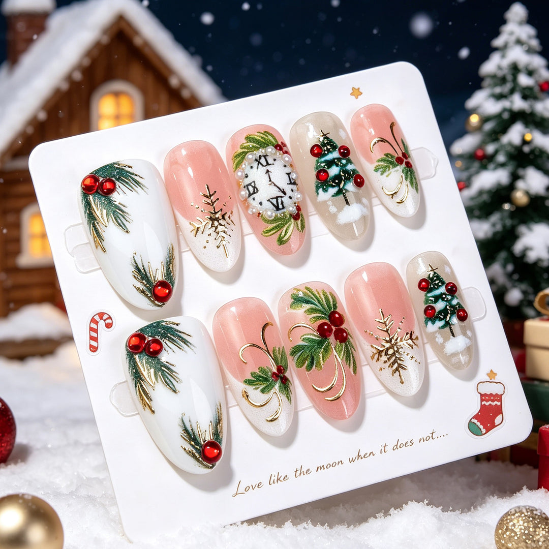 Festive Holiday-Inspired Press-On Nail Art Set