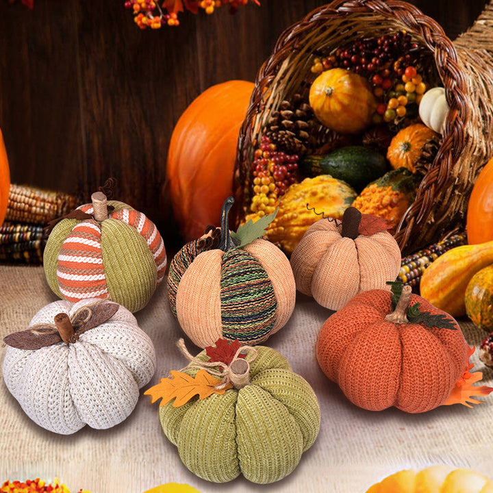 Handcrafted knitted decorative pumpkin as autumn table decoration