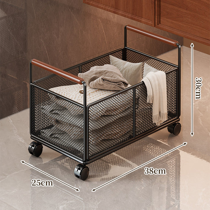 Rolling Mesh Storage Cart with Wooden Handles