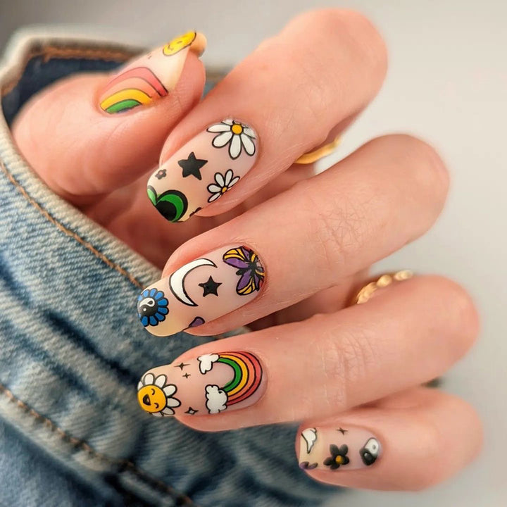 Artificial nail art with colorful motifs and creative decor Kalsten
