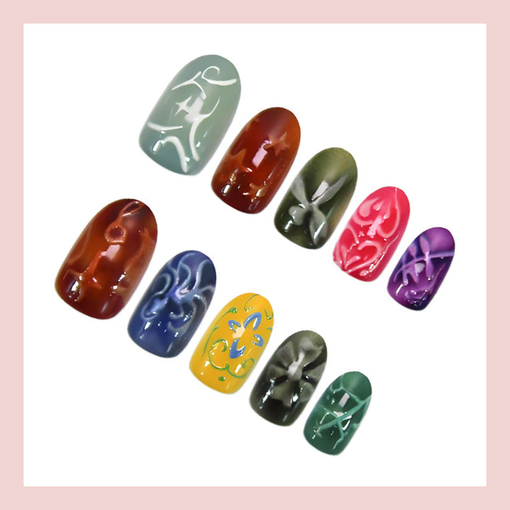 Art nail set with creative floral design and elegant accents Kalsten