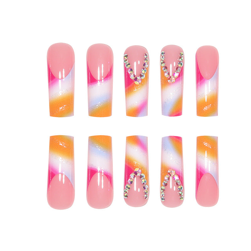 Decorative Rhinestone Art Long Stiletto Press-On Nails Kalsten