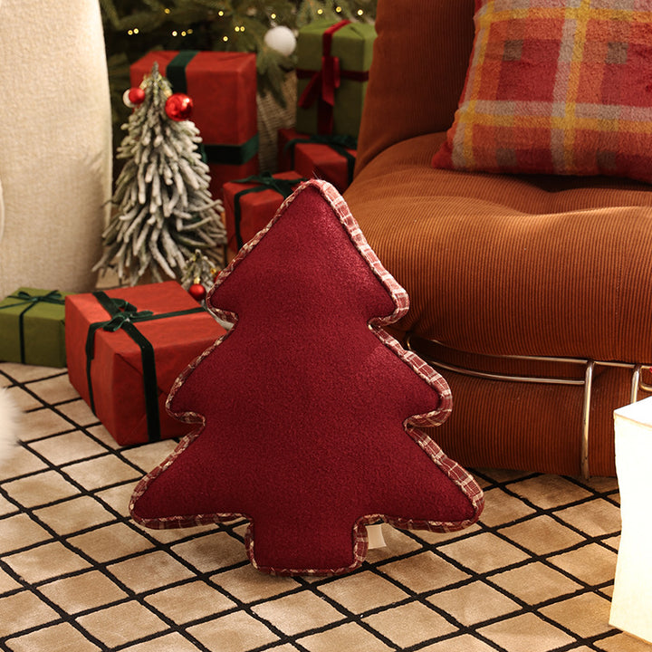 Samt-decorative pillow in Christmas tree shape with checkered piping