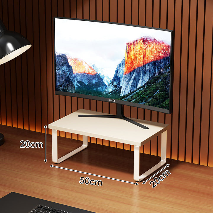 Compact Wooden Monitor Riser with Metal Frame and Under-Shelf Storage