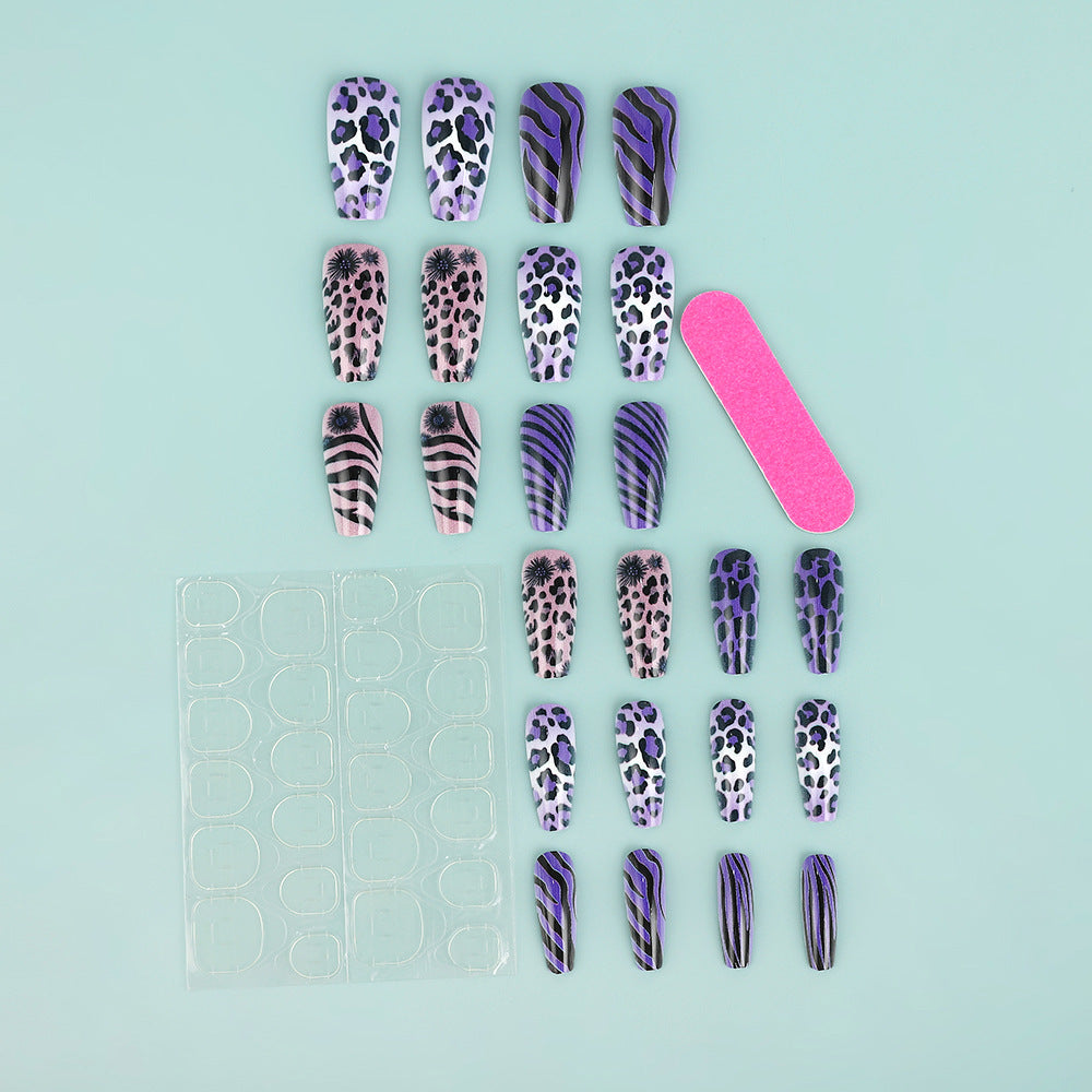 Creative leopard and stripe design artificial nails Kalsten