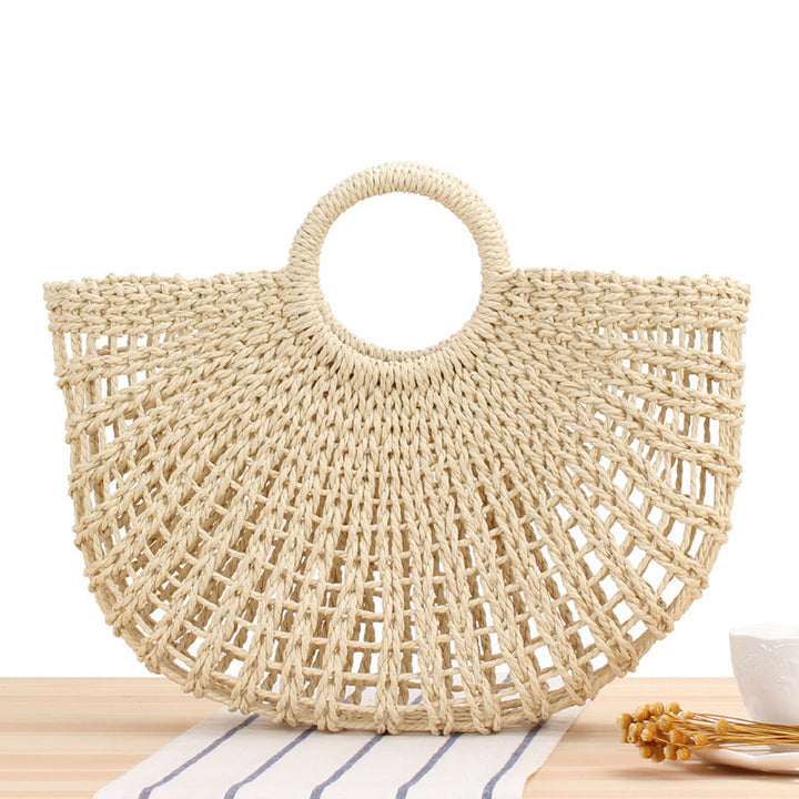 Filigree Bast shoulder bag with round wooden handles Kalsten
