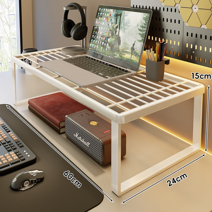 Ventilated Metal Desk Riser Shelf with Open Grid Surface and Under-Storage