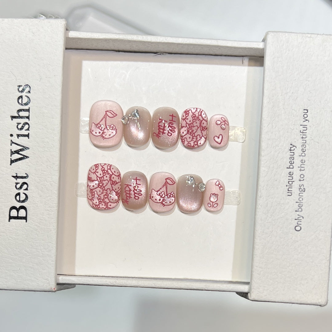 Decorative Press-On Nail Art Set with Cherry and Bow Accents Kalsten