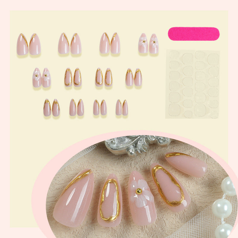 Luxurious Press-On Nail Art Set with Gold Accents Kalsten