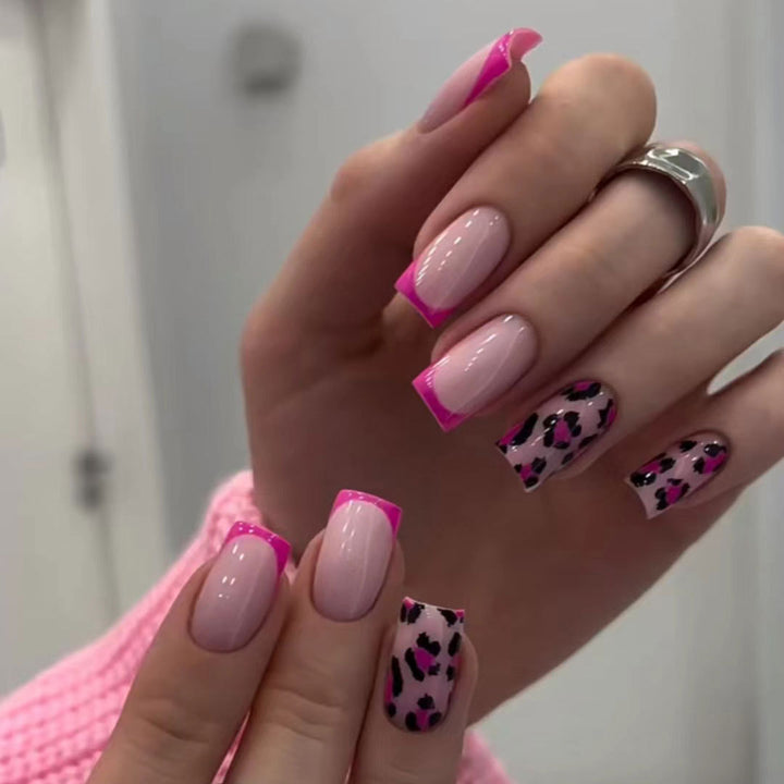 Artistic Leopard and French Tip Nail Art