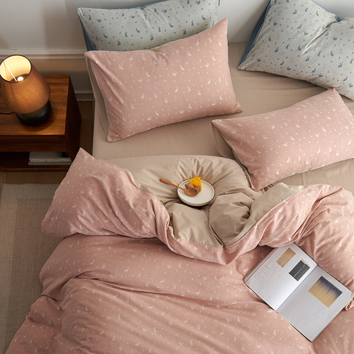 Cotton Percale Duvet Cover Set with fine minimal print and reversible side