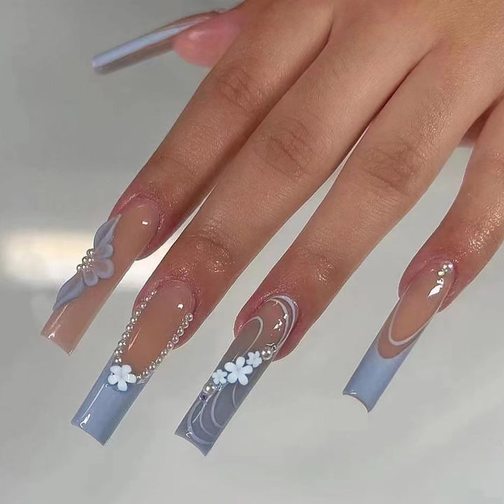 Artistic Acrylic Press-On Nails with Floral and Pearl Accents Kalsten
