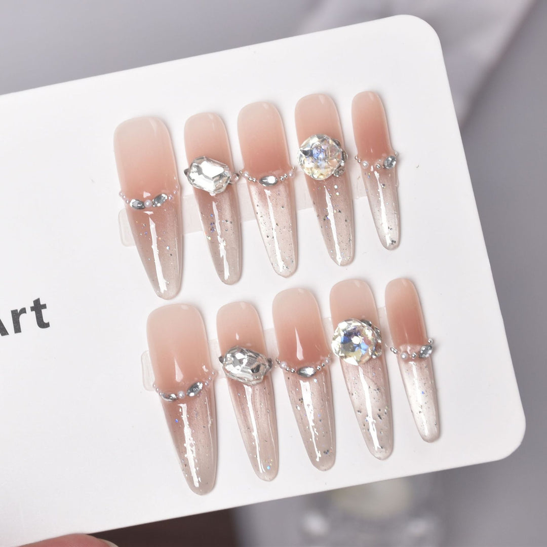 Artistic Stiletto Press-On Nail Art with Glimmering Accents Kalsten
