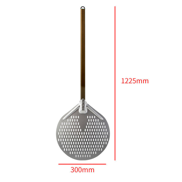 long wooden handled round aluminum pizza peel with reinforced neck Kalsten