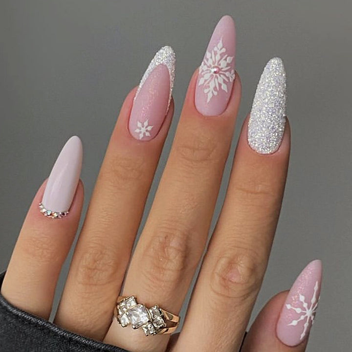 Elegant Press-On Nail Set with Winter Snowflake Designs Kalsten