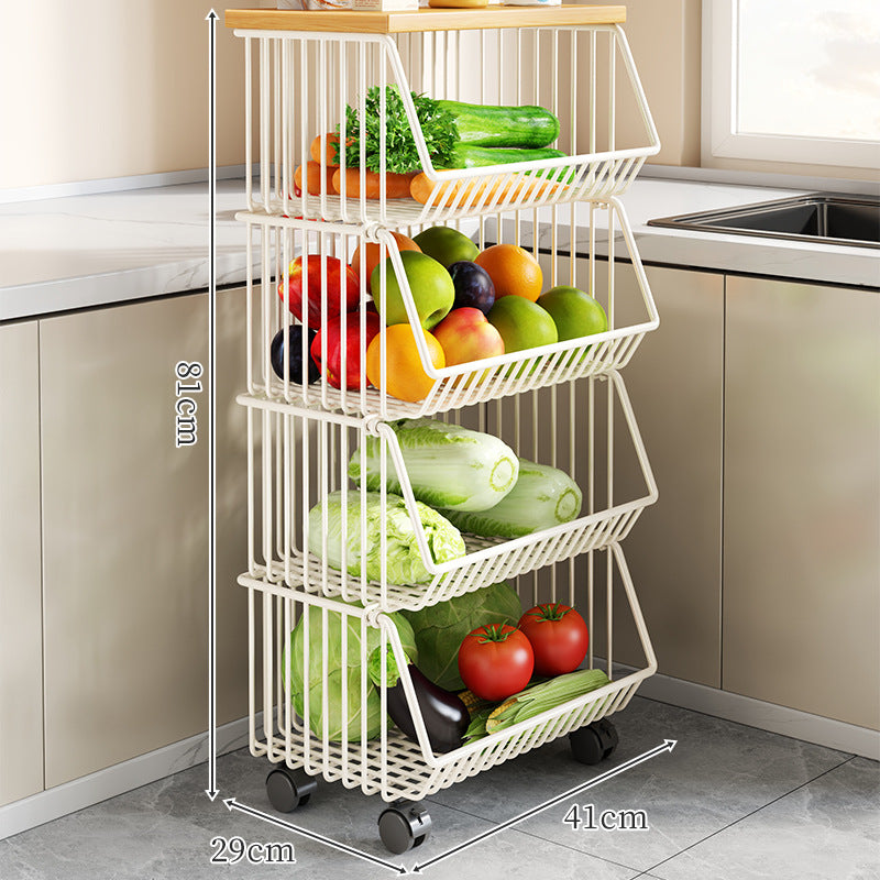 Countertop Wooden Top Metal Wire Fruit and Vegetable Storage Rack