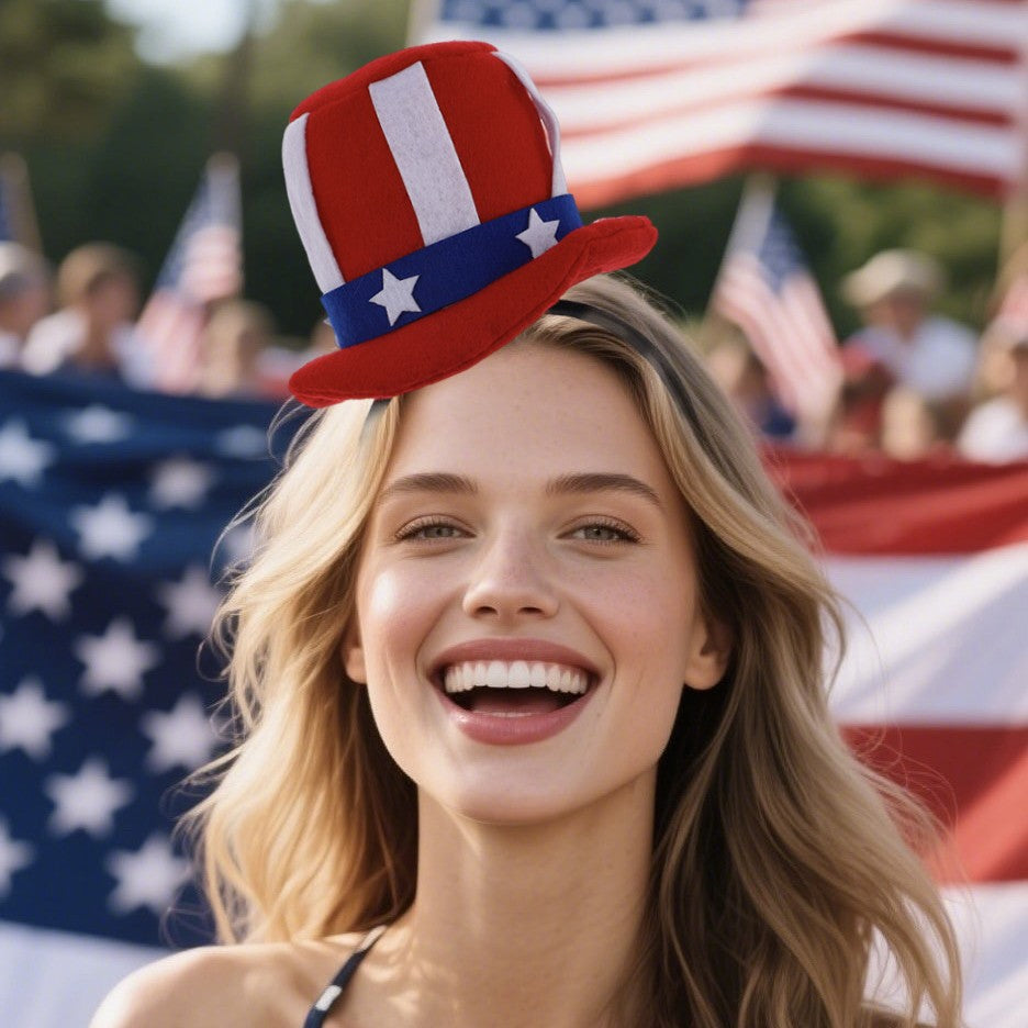 Unisex nan Party hairband with mini top hat and patriotic star ribbon Kalsten