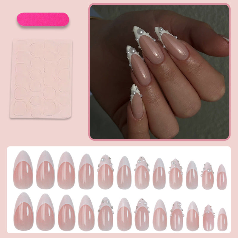 Artificial nail set with elegant pearl and lace embellishments Kalsten