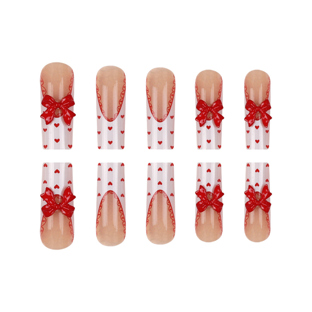 Decorative Press-On Nail Set with Heart and Bow Accents Kalsten