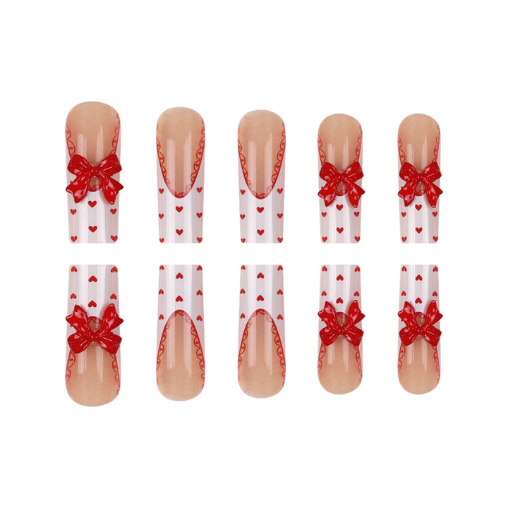 Decorative Press-On Nail Set with Heart and Bow Accents Kalsten