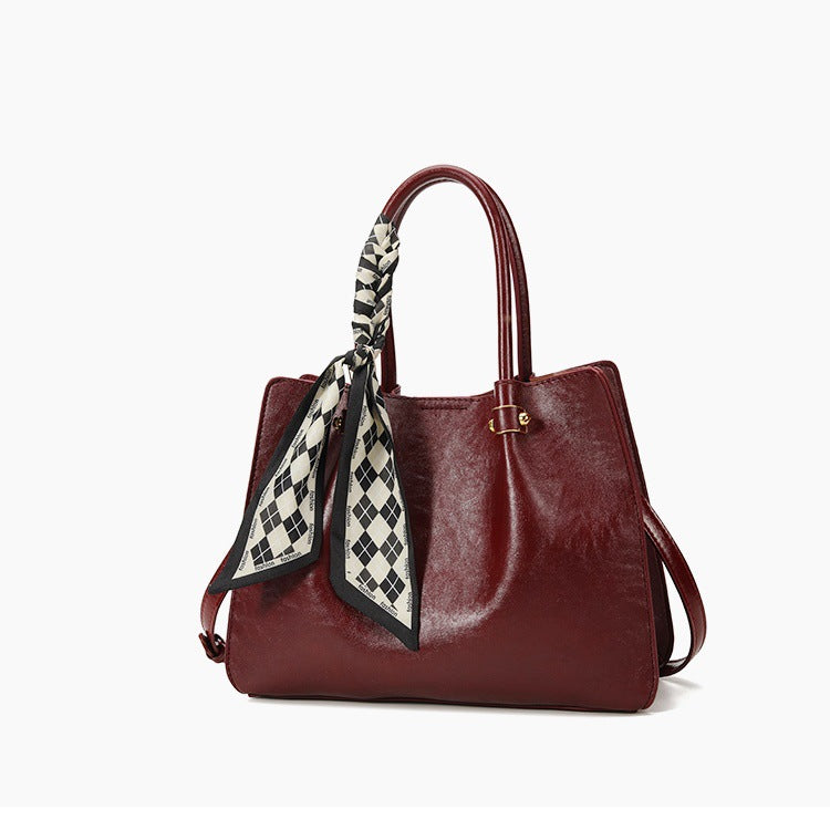 Chic Leather Tote Bag with Scarf Detail