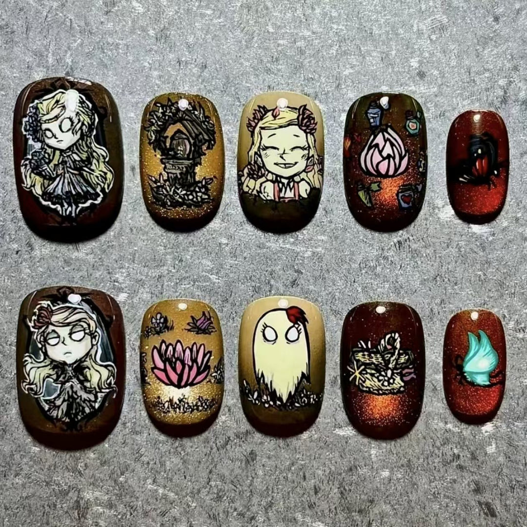 Artistic Press-On Nail Set with Geometric Designs Kalsten