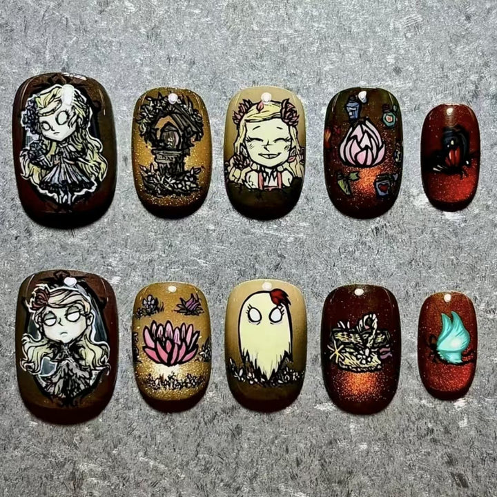 Artistic Press-On Nail Set with Geometric Designs Kalsten