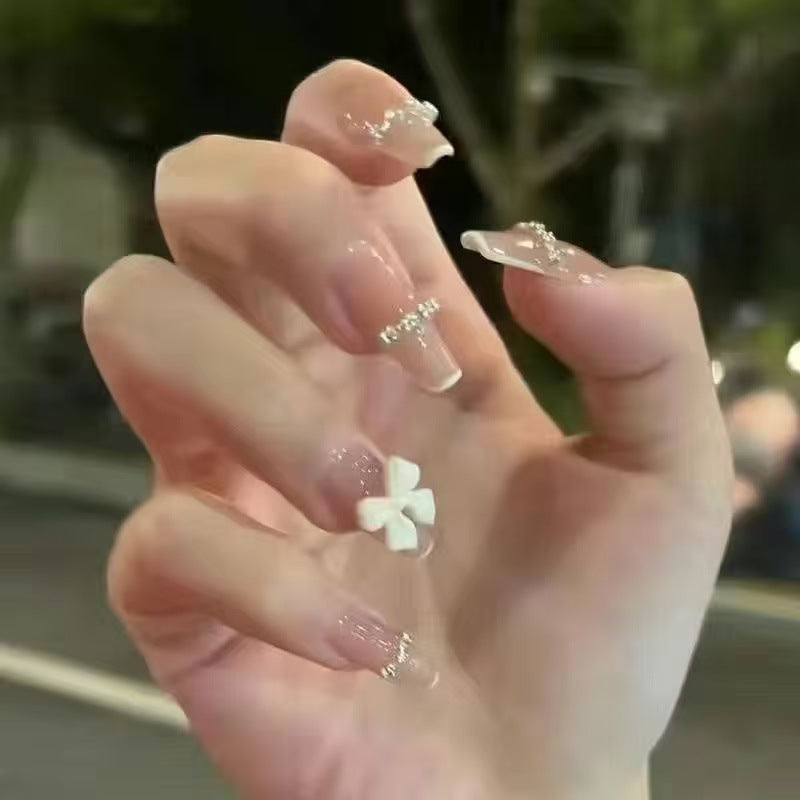 Artificial Nail Set with Glitter and Bow Motif Kalsten