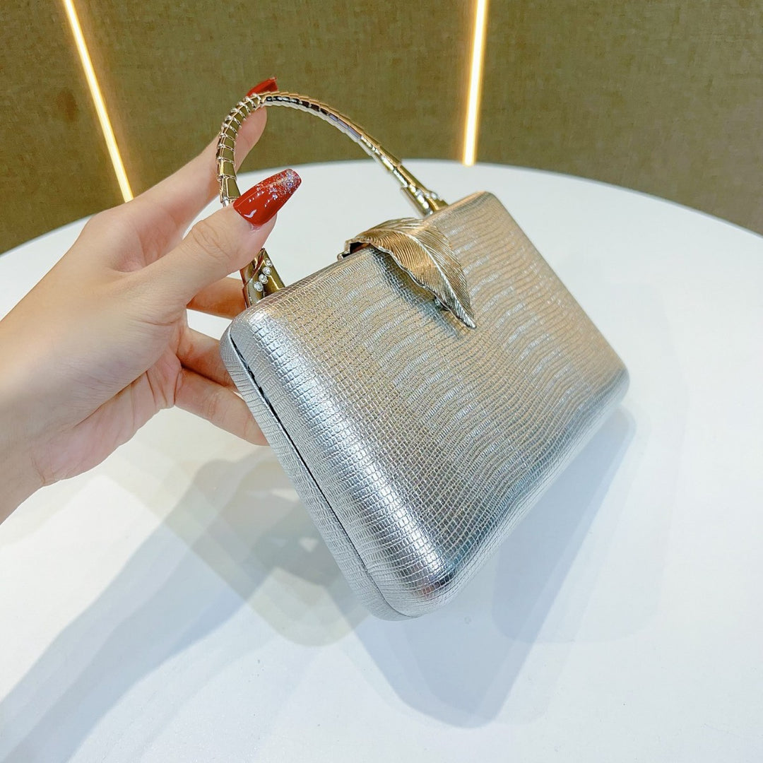 Elegant Leaf-Appliqué Evening Handbag