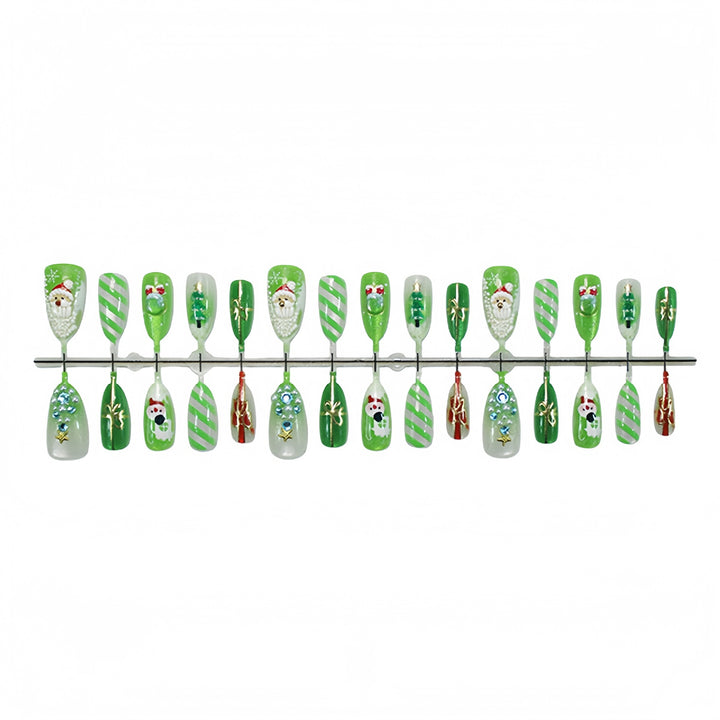 Festive Holiday-Themed Press-On Nail Art Set with Decorative Characters Kalsten