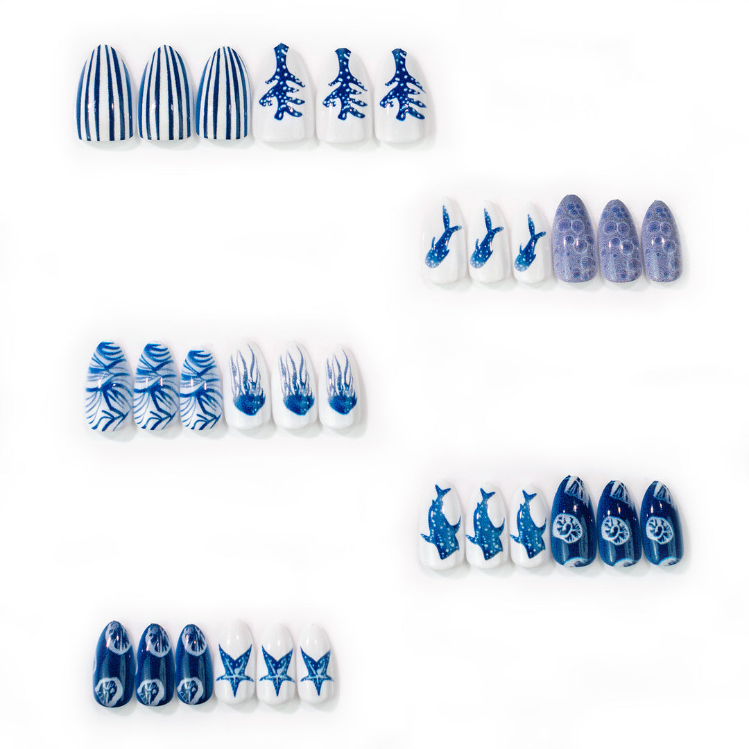 Nautical-Themed Press-On Nail Art Set