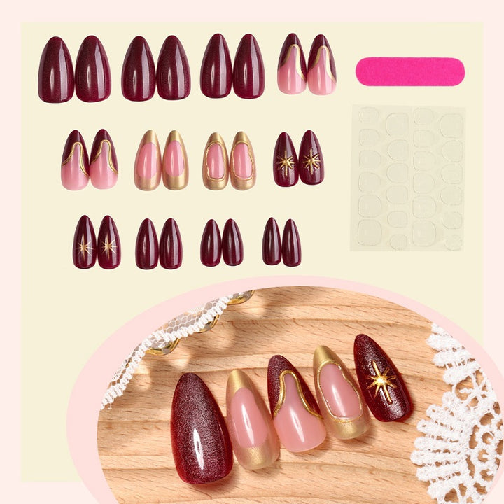 Artificial Nail Set with High-Quality Designs and Golden Accents Kalsten