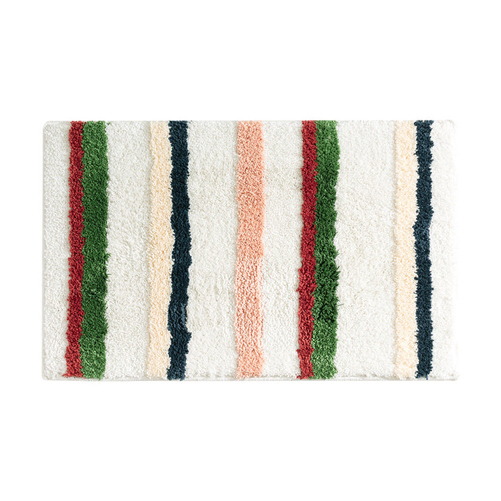 Modern striped bath mat with textured high pile and non-slip latex base Kalsten