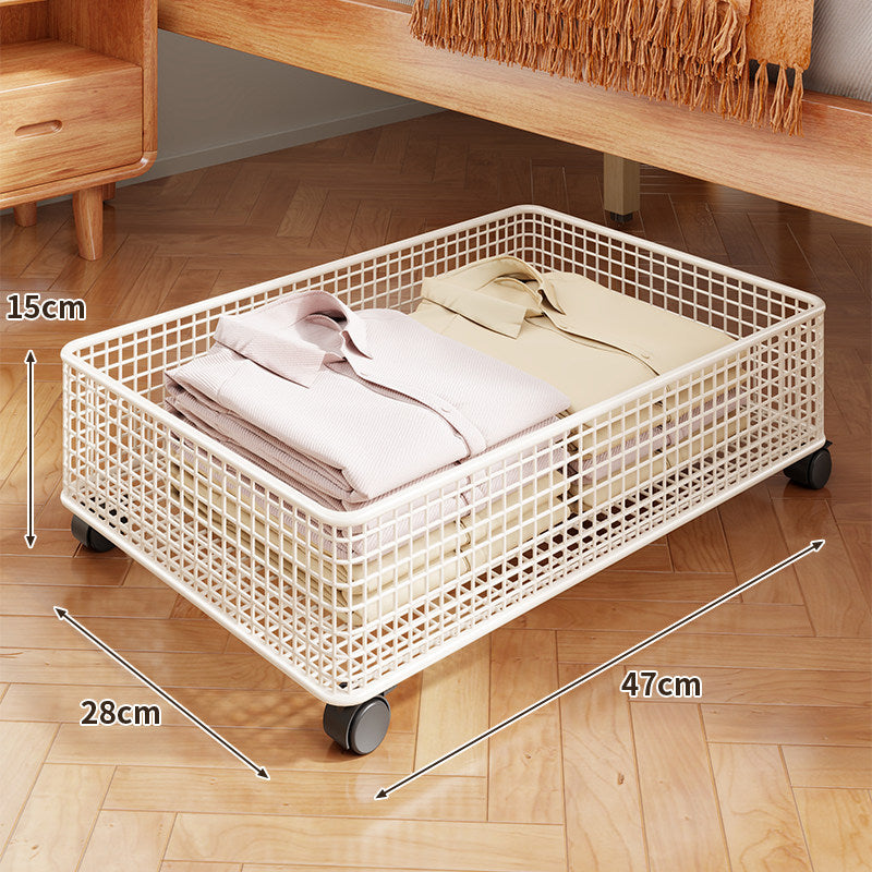Underbed Low-Profile Metal Mesh Storage Drawer on Casters
