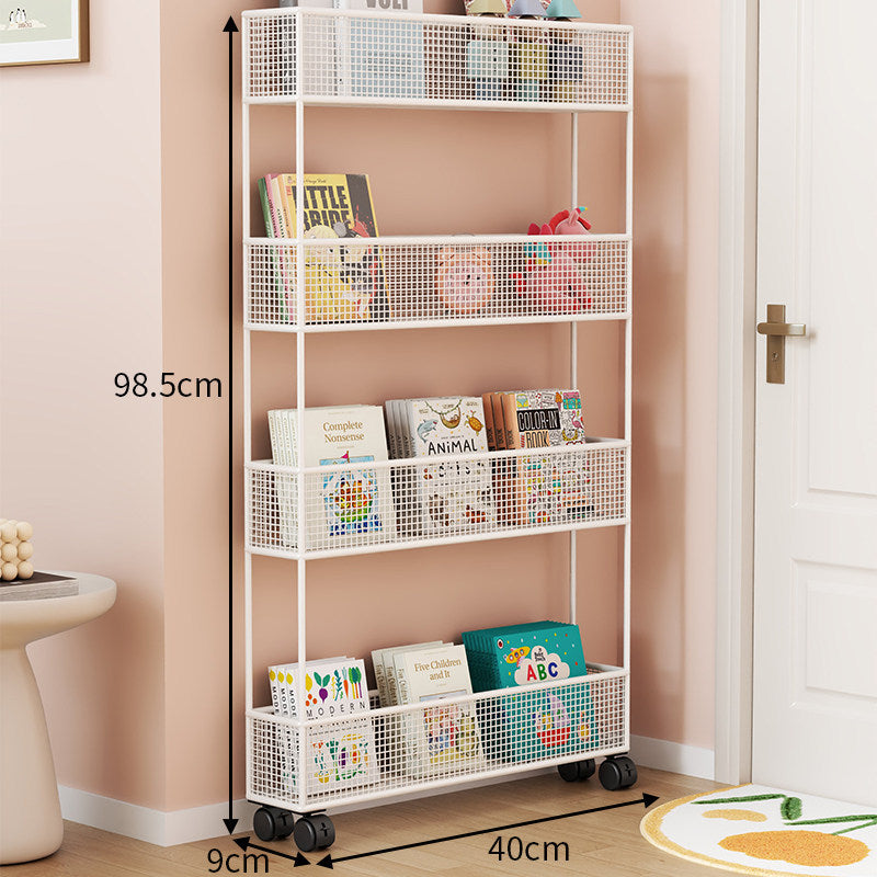 Industrial Metal Mesh Four-Tier Narrow Bookshelf Organizer