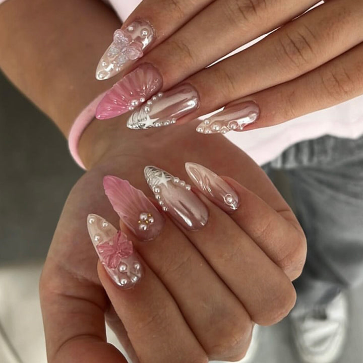 Artful stiletto nails with floral and glitter accents Kalsten