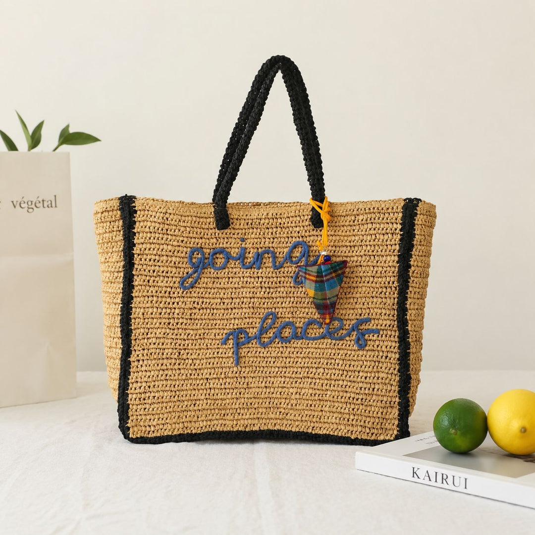 Bast tote bag with colorful patch Kalsten