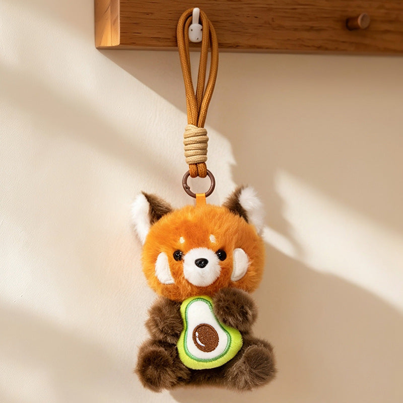 Plush Calico Cat Strawberry Mini Bag Charm Keychain with Soft Rope Loop & Metal Clip Kalsten